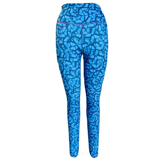 Brittany Allen Athleisure Pants - Brittany Allen Athleisure Blue Butterfly Print High Waisted Leggings X Large